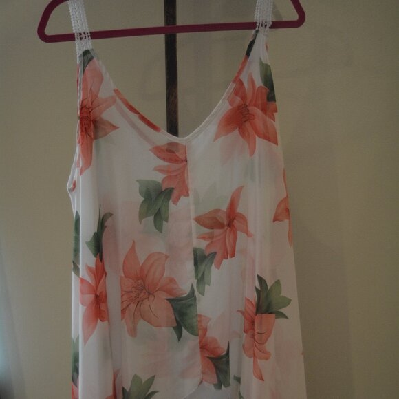 Rosegal Women’s Plus Size 22 Floral Chiffon Overlay Top Tunic Asymmetrical Hem - Picture 1 of 6